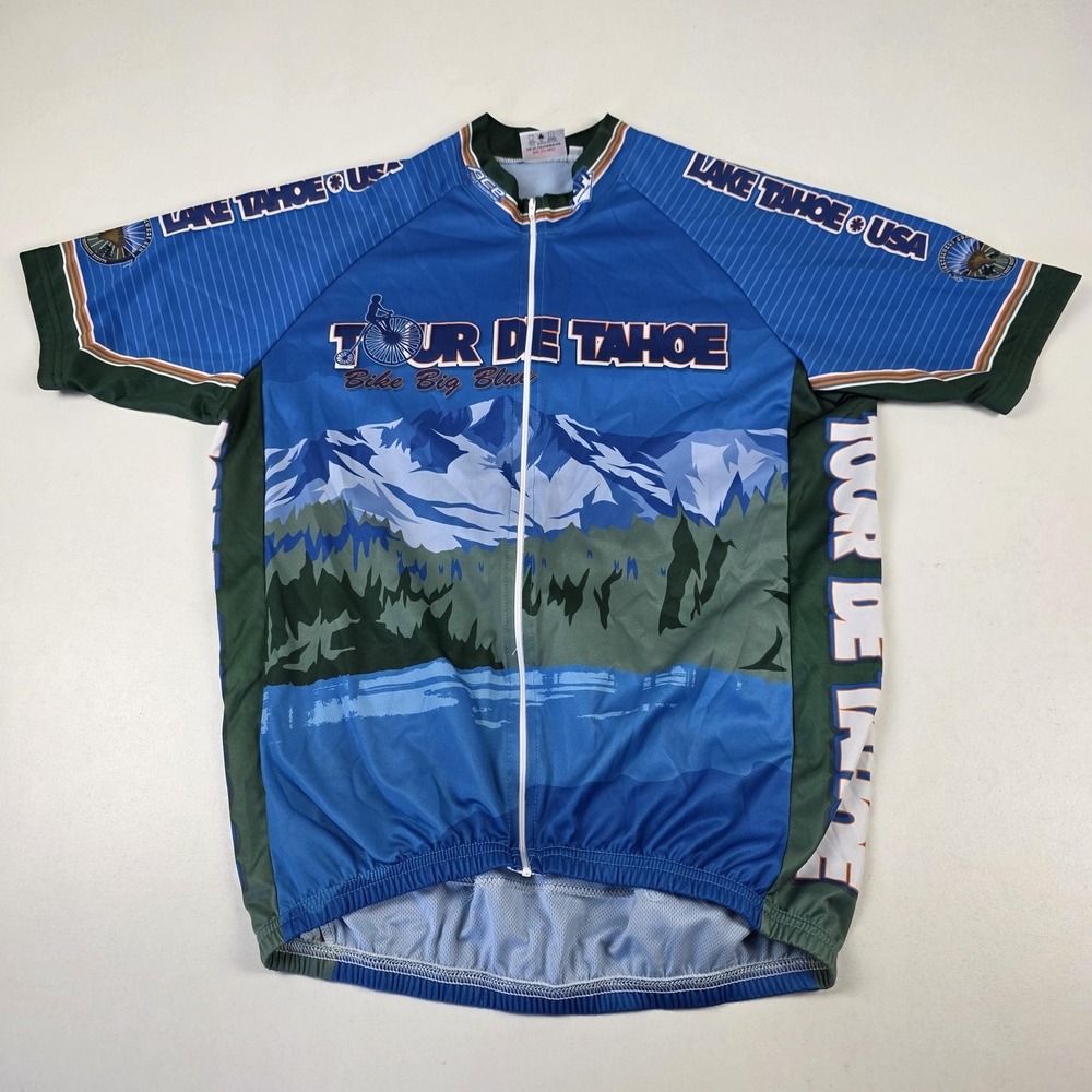 Pace Sportswear Cycling Jersey Mens XL Blue Tour De Tahoe Full Zip USA